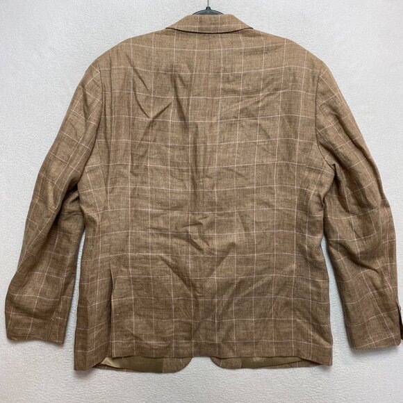 Lauren Ralph Lauren Linen Blazer Mens 44R Tan Purple Plaid Sport Coat Jacket - Picture 9 of 13